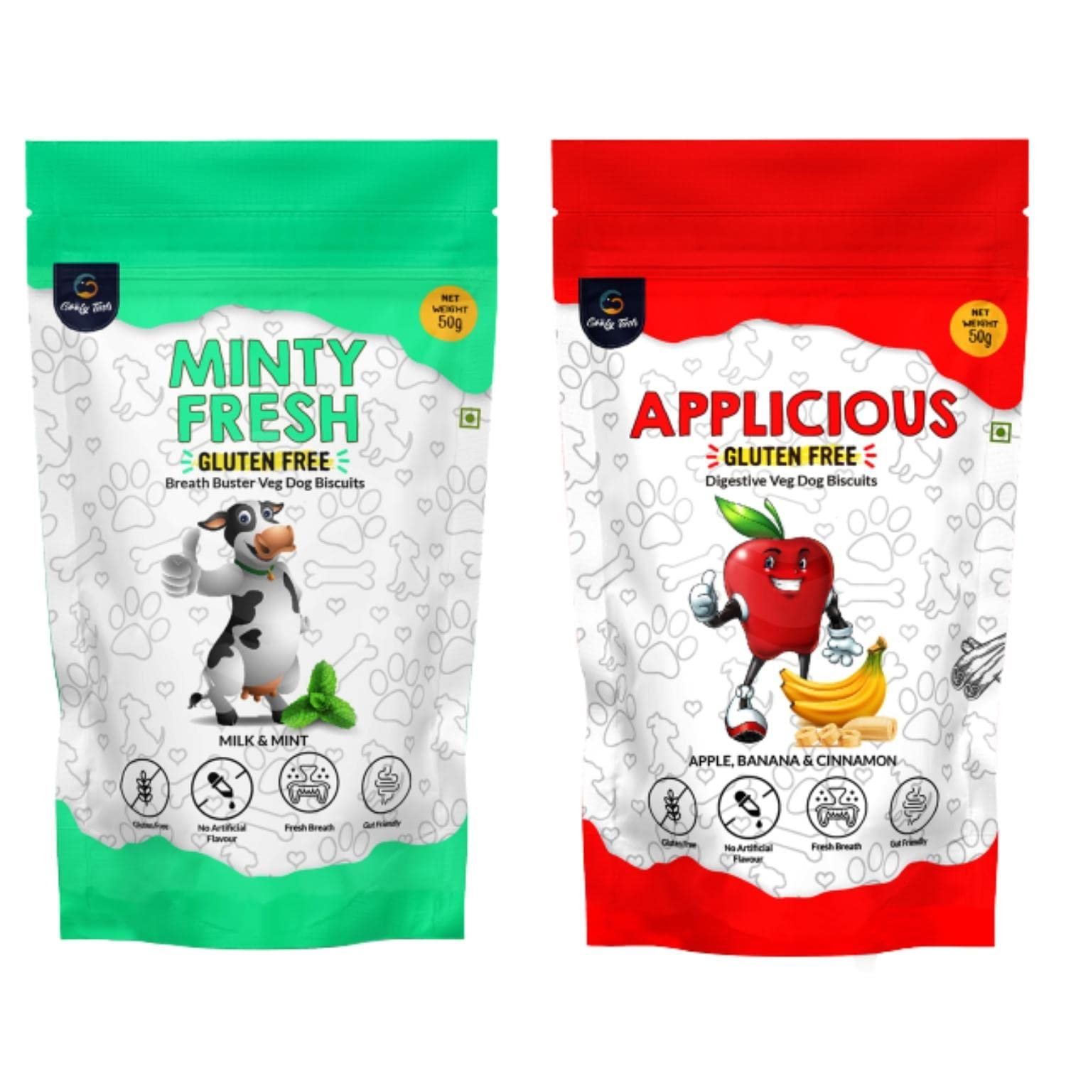 Goofy Tails Minty Fresh + Applicious Gluten Free Dog Biscuits Value Pack | Small Veg Biscuit Combo Pack for Dogs and Puppies - 50gm X 2 Pack