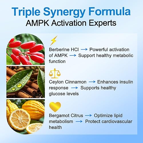 Miniatura 6 de Suplemento de berberina premium compatible con AMPK metabólico, berberina liposomal con canela de Ceilán - Fórmula clásica de 1500 mg para un