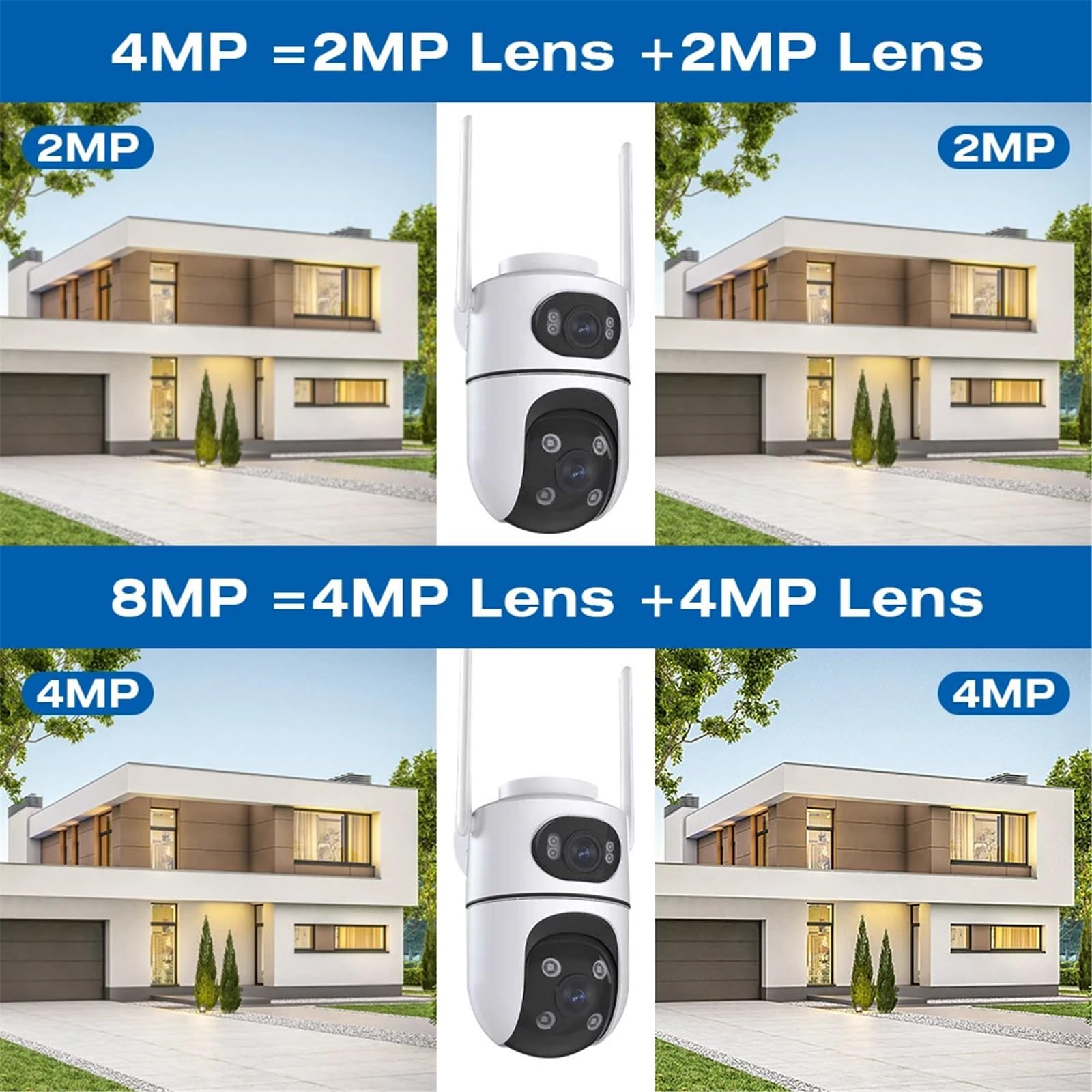 Kamera bezpieczeństwa, Kamera zewnętrzna 4K HD z podwójnym obiektywem WIFI 2K PTZ bezpieczeństwa automatycznym śledzeniem Wodoodporny monitoring(NO CARD)