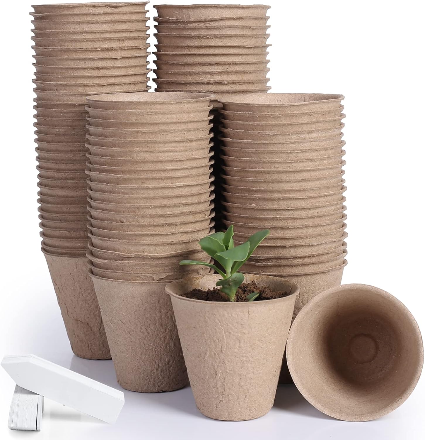 JERIA 200-Pack 3.15 Inch Peat Pots for Seedling with 200 Pcs Plant Labels,Outdoor Garden Germination Nursery Pots,Biodegradable Seed Starter Pots Kits