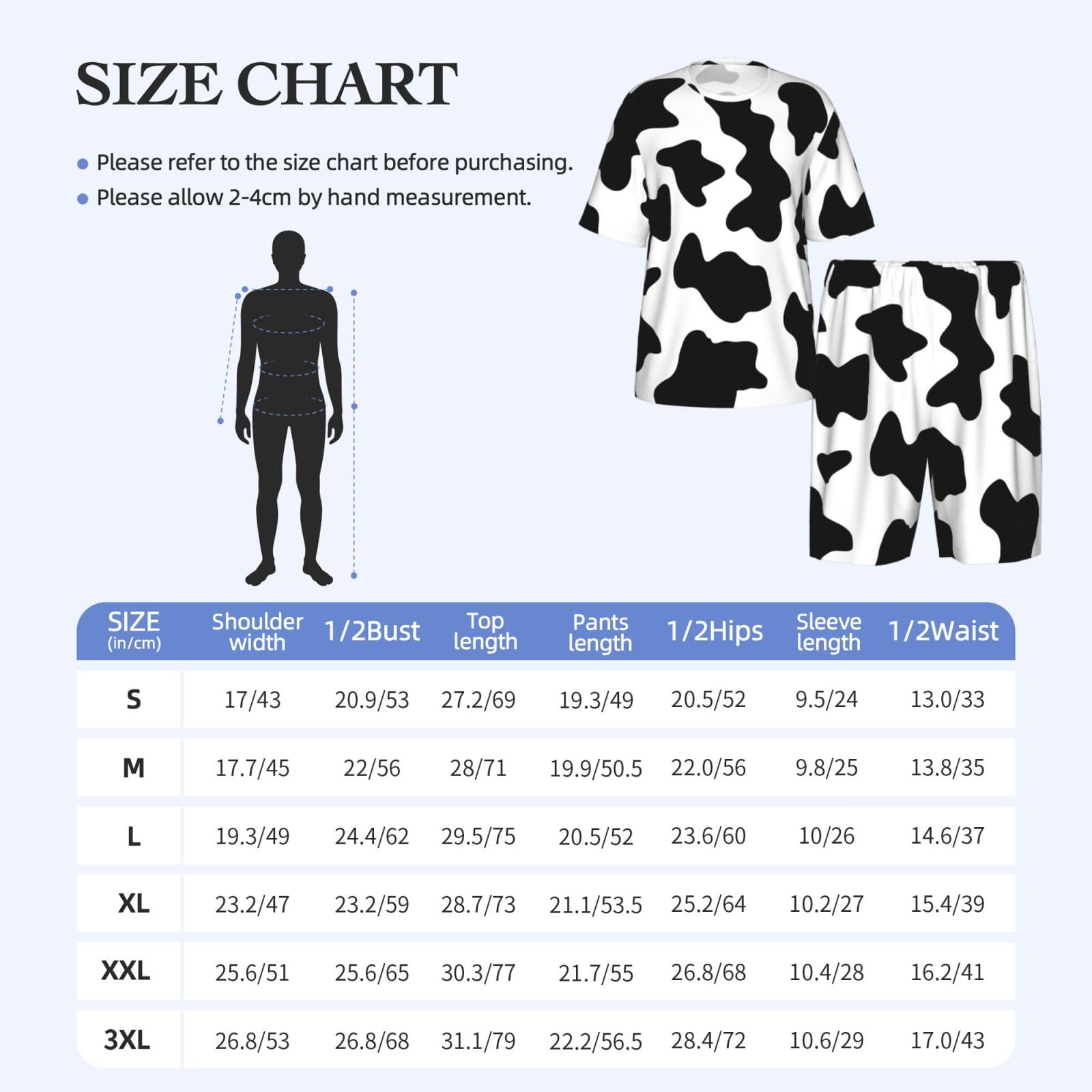 Bianco E Nero Stampa Mucca Stampa Uomini Manica Corta Pigiama Set Pigiameria Leggero Traspirante Morbido Homewear 2 pezzi