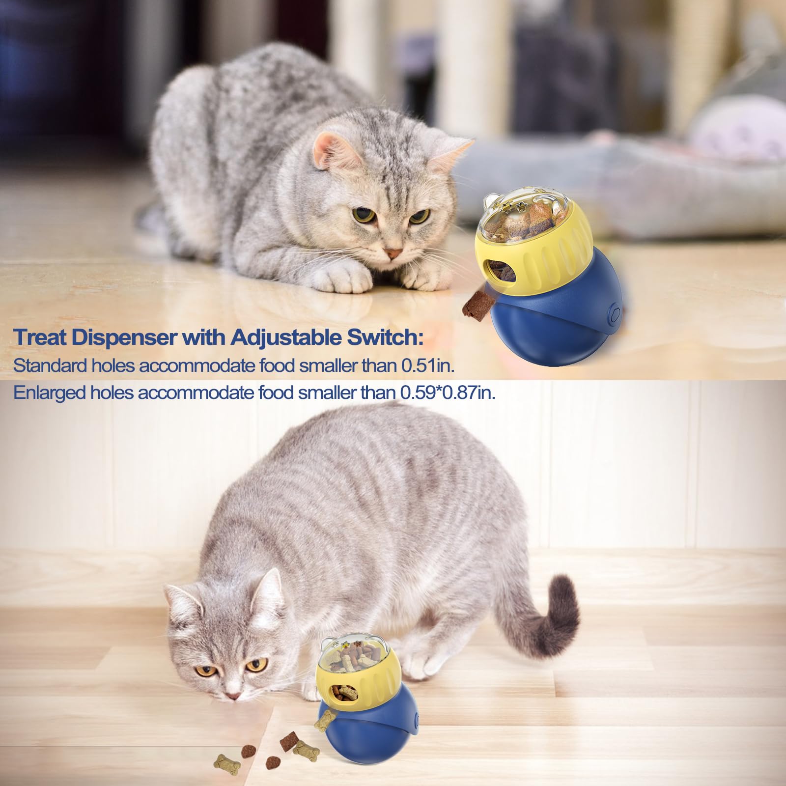BSISUERM Interaktives Katzenspielzeug für Indoor-Katzen, verstellbares Snack-Puzzle, Futterspender, Gewichtsverlust, Tumbler, langsames Füttern, Spaß, Kätzchen, gleitender Rollball