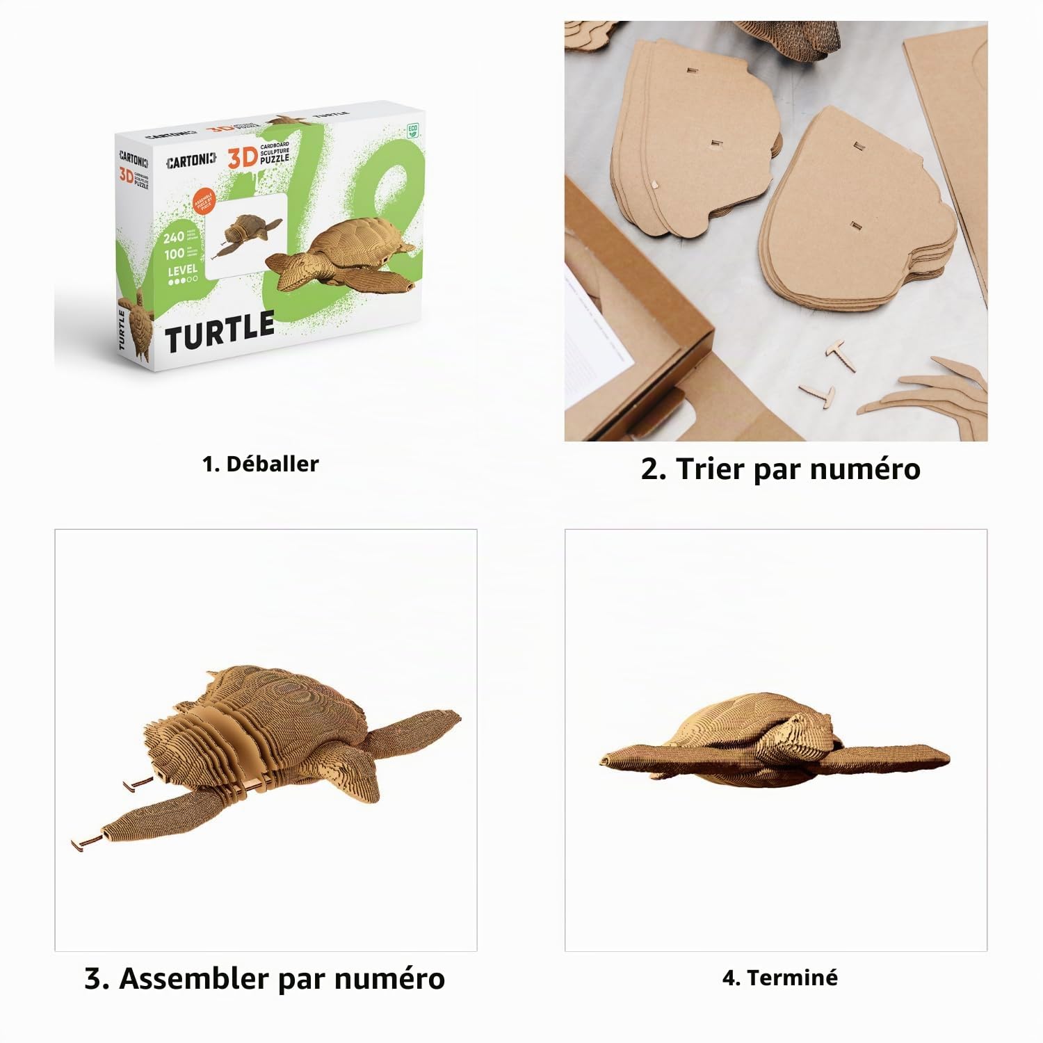Tortue Puzzle 3D en Carton – Maquette à Monter | 240 Pièces, 29 × 26 × 8 cm – Kit Sculpture DIY à Peindre, Matériaux Recyclés, Ados & Adultes, Idée Cadeau Déco