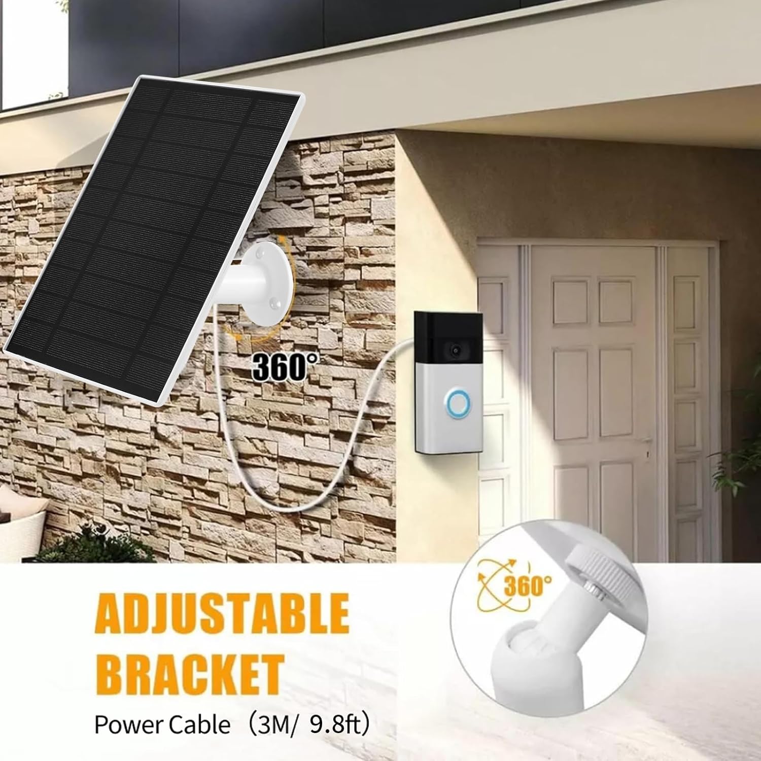 ring doorbell solar charger, compatible with ring video doorbell 3/3+/4, battery video doorbell plus, 13ft waterproof charging cable, 5v6w fast charging (2pack)