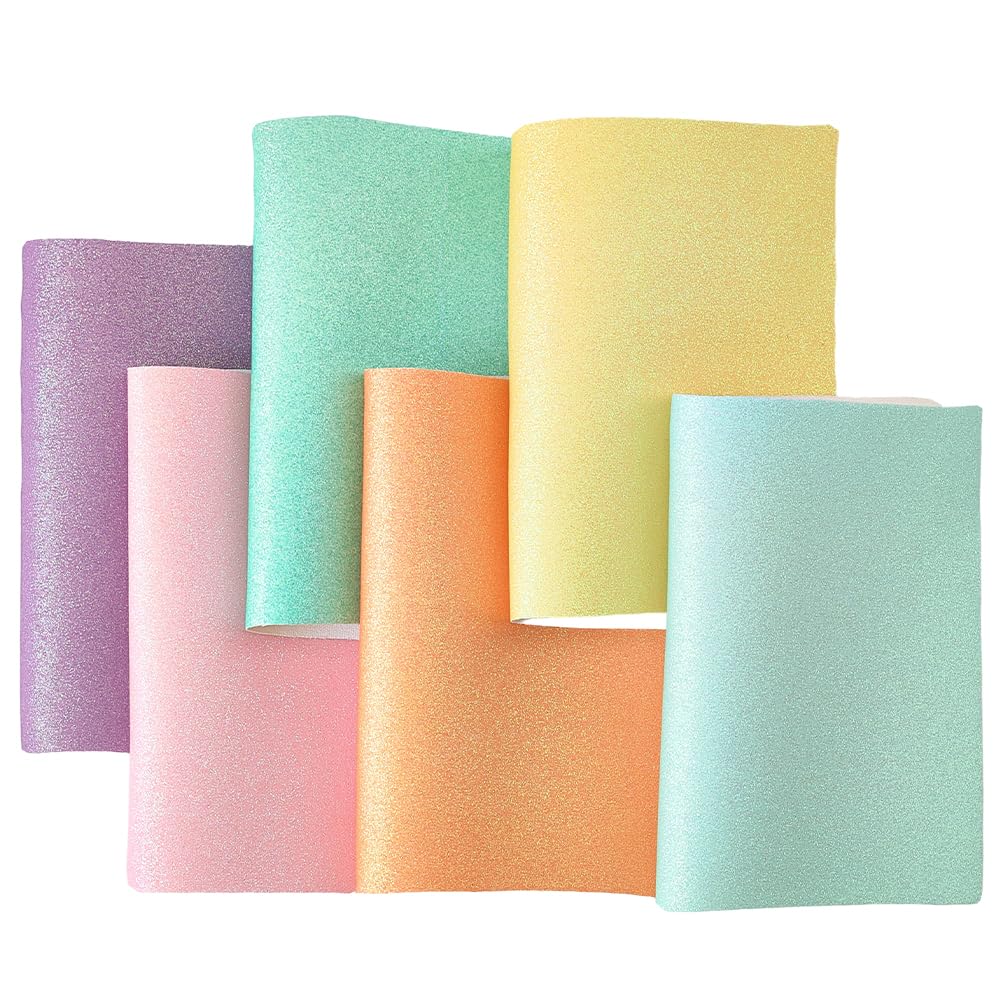 CALFOVERA 6PCS 6 Colors A5 Sparkle Glitter PU Leather Sheet 21 x 15CM Sparkly Superfine Shiny Leather Rolls Solid Colored Fabric for DIY Crafts Sewing Earrings Wallet Making