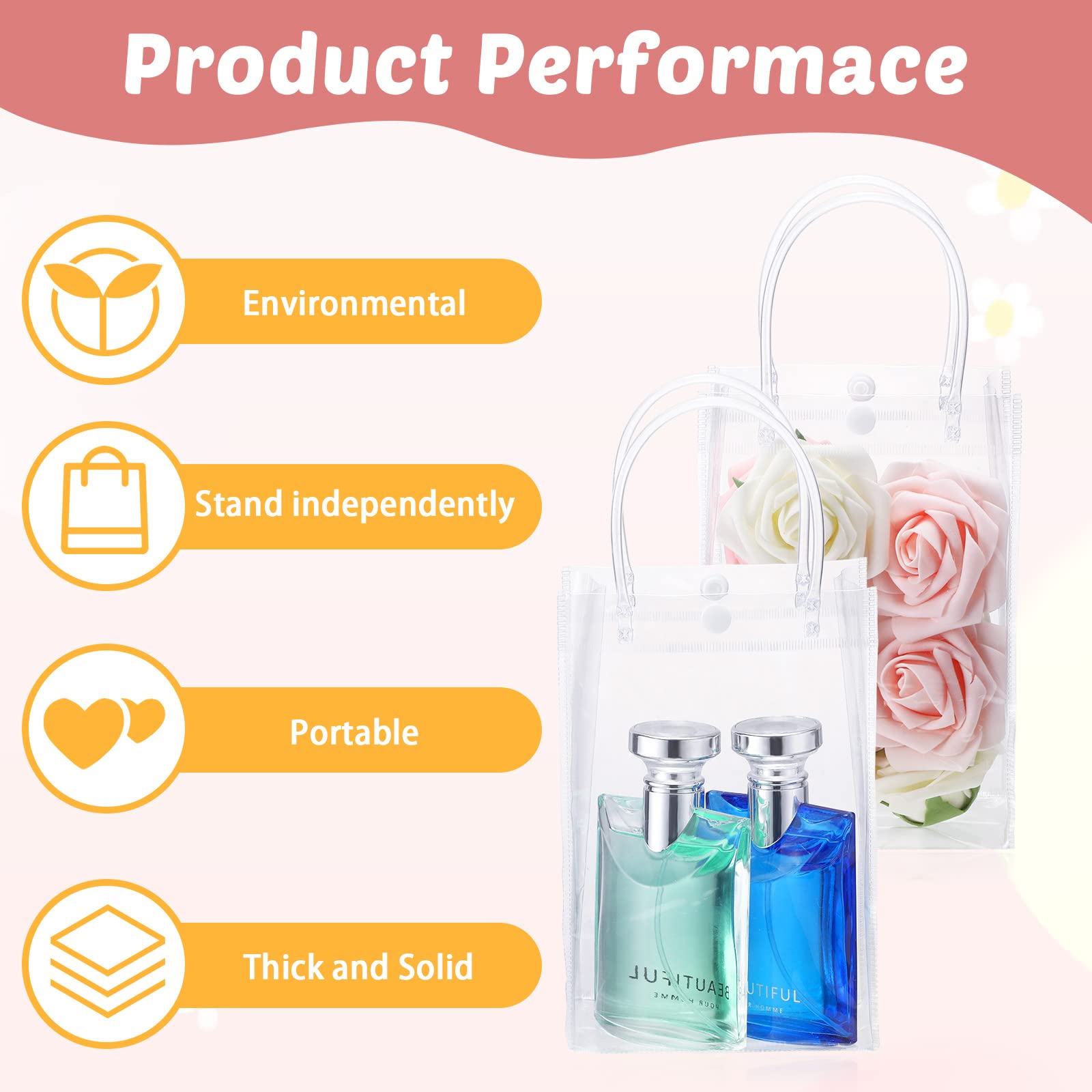 Amylove Lot De 24 Sacs Cadeaux Réutilisables En Plastique PVC Transparent Avec Poignée Pour Shopping, Vente Au Détail, Boutique, Mariage, Anniversaire, Fête Prénatale (30 X 30 X 10 Cm