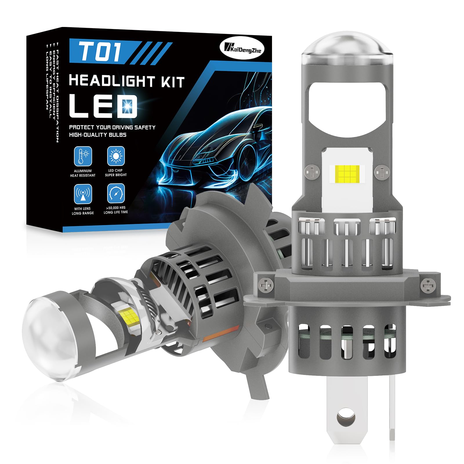H4 LED Lampadina per Fari con Lente Mini Proiettore Risolve il Problema Dell'astigmatismo, 2 PZ 80W 32000LM H4 9003 LED più Luminosa all'800% Lampadine per Fari Hi/Lo Kit di Conversione