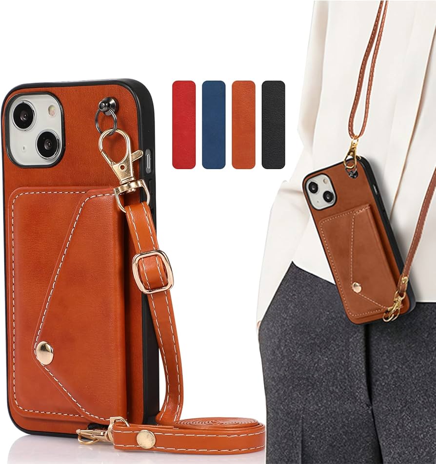 MEIYIN MIUSC iPhone 14 ケース 本革調 ショルダー ストラップ付き iPhone14 スマホケース アイフォン14 カバー カード収納 耐衝撃 軽量 紐付き 斜めがけ ストラップ付き 肩掛け 調節可能なショルダー 指紋防止 落下防止 (ブラウン)