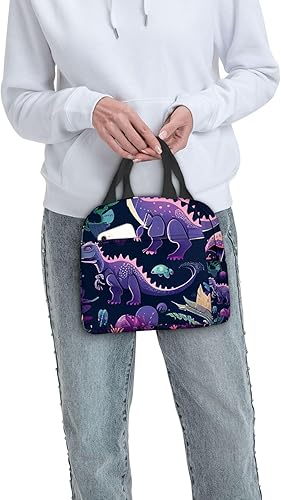 Miniatura 7 de Lonchera aislada para mujeres y hombres, bonito juego de dinosaurios de dibujos animados con varias plantas, reutilizable, a prueba de fugas, para
