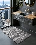 DEXI Mat de salle de bain souple Absorbant, 24x43 Rug de bain antidérapant, matelas de tapis lavable pour douche, baignoire, évier, gris et blanc