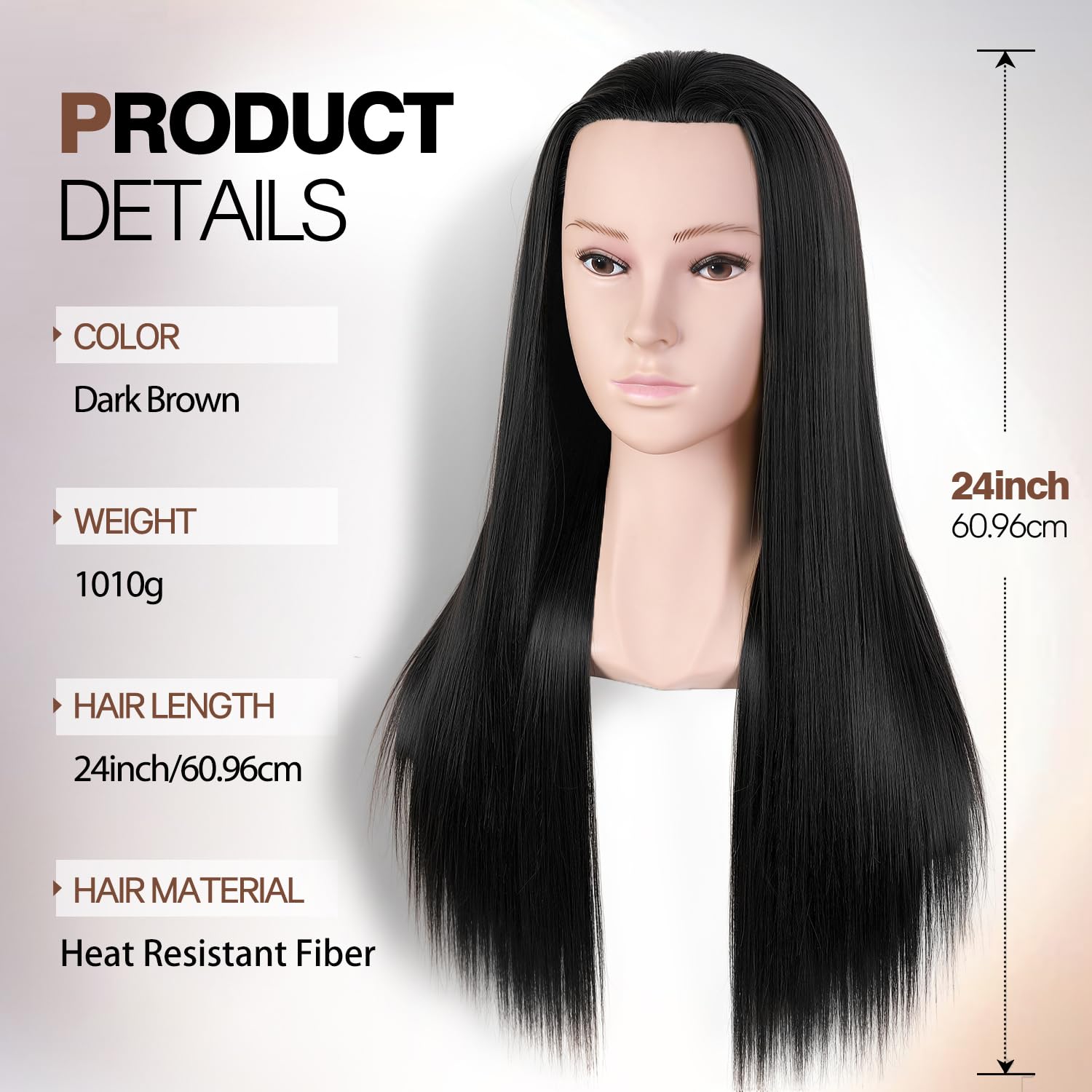 WIGNEE Friseur Übungskopf 26 Zoll Mannequin Kopf mit Kunsthaar für Friseur- und Kosmetiktraining
