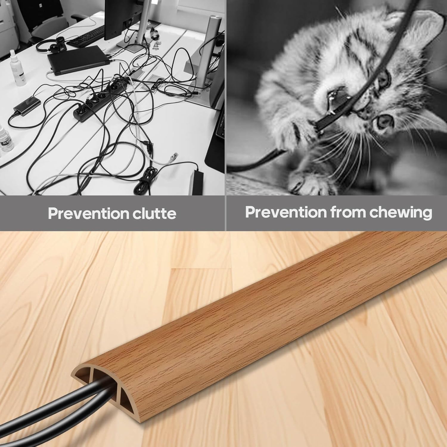 Floor Cord Cover, Floor Cable Cover, Cord Hider Floor, Soft PVC Self Adhesive, Extension Cord Covers for Floor, Prevent Cable Trips,for Offices, Gyms, Exhibitions (Light Brown Wood, 4feet)