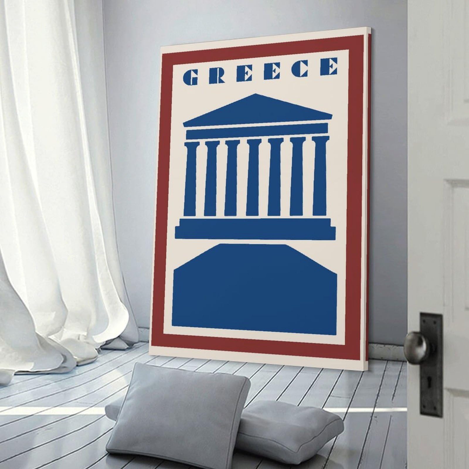 Junmoney Frame-Style-22 Vintage Greece Travel Canvas Wall Picture, 24X36inch(60X90cm), For Study, Office Or Focused Interiors, Home Office Artwork With Decorative Appeal