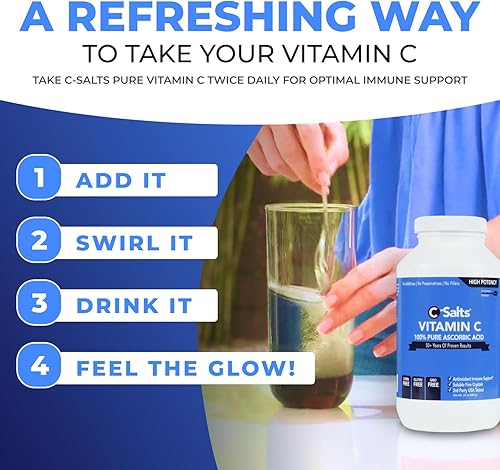 Miniatura 3 de C-Salts Polvo de ácido ascórbico de 1000 mg  Suplemento puro de vitamina C para apoyo inmunológico y defensa antioxidante  100% puro sin aditivos,