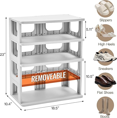 Miniatura 10 de TRZZ Zapatero de plástico de 10 niveles para armario, almacenamiento vertical de zapatos para entrada, organizador estrecho de almacenamiento de