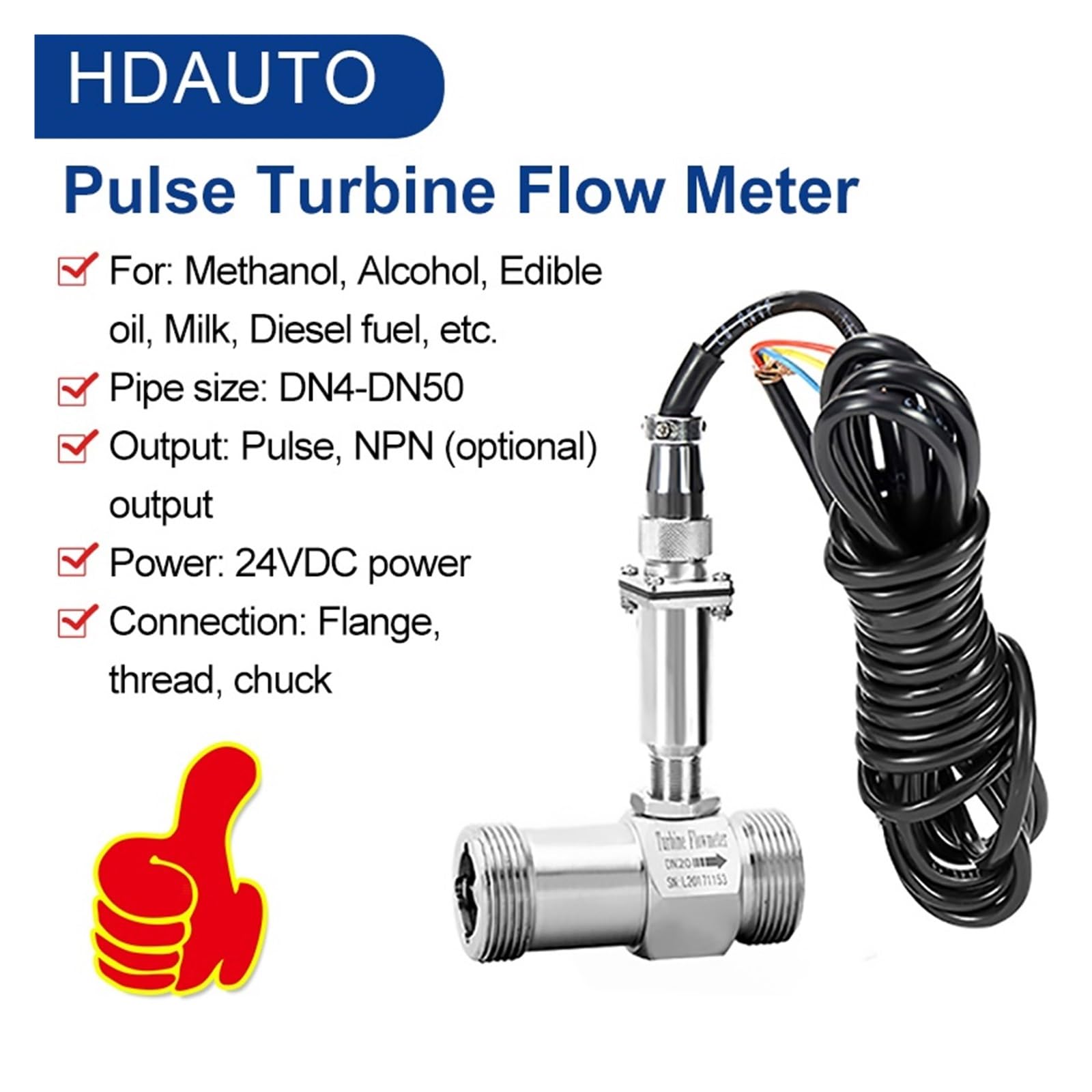 Durchflusssensor, Flüssigkeits-Durchflussmesser Aus Edelstahl, Wasserdurchflusssensor, Methanol, Öl, Impuls, NPN-Ausgang, Innengewinde, Durchflussmesser(DN10 pulse NPN)