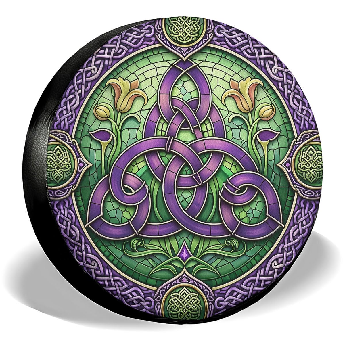 GENANY Green Purple Celtic Mandala Spare Tire Cover for RV Trailer, Waterproof, No Camera Hole, Size 16 Fits 29-31 Inch