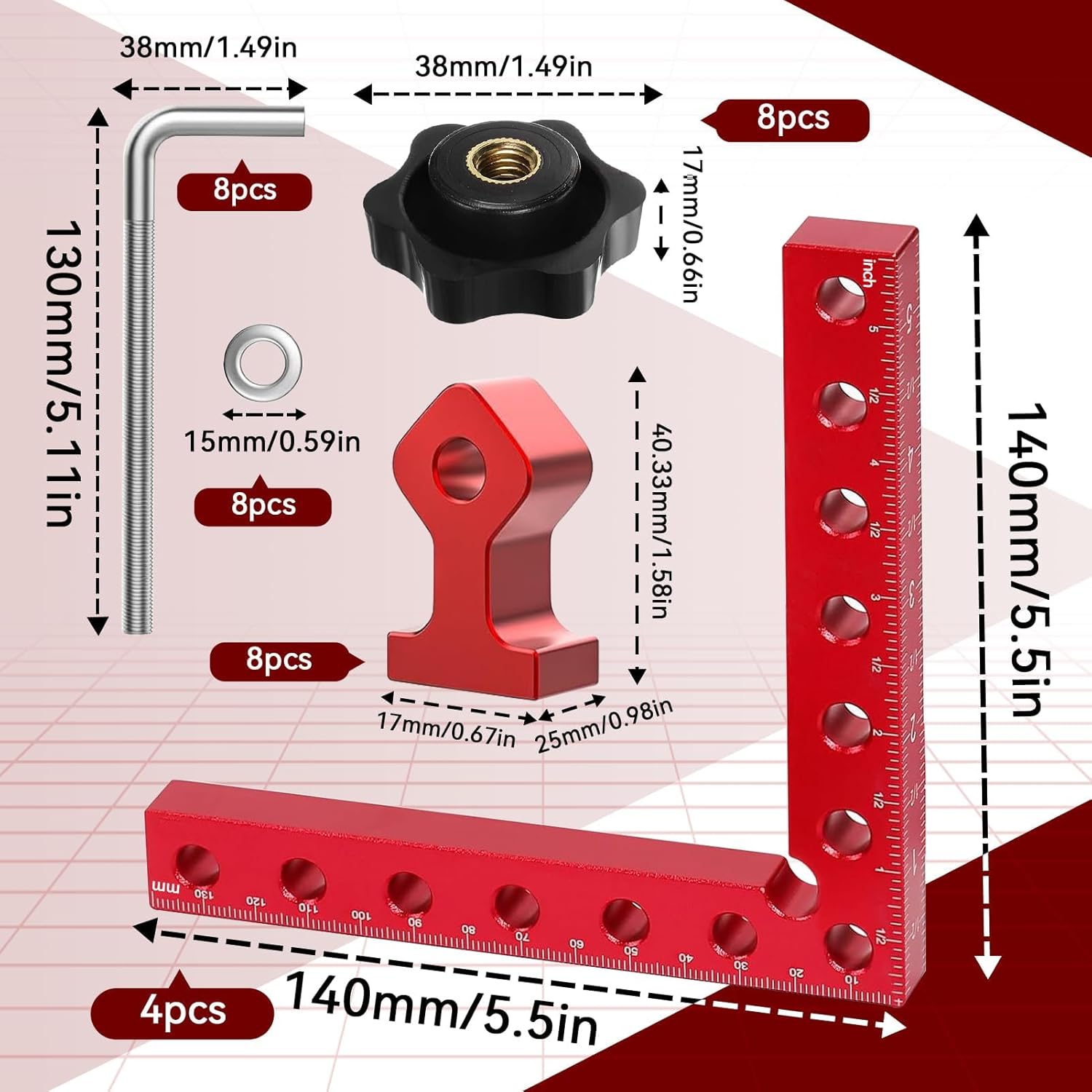 4PCS 90 Degree Positioning Squares Right Angle Clamps Corner Clamp, 5.5" x 5.5" 14x14cm Aluminium Alloy Right Angle Square Clamp Professional Clamping Squares for Woodworking Picture Frames Cabi(4PCS)