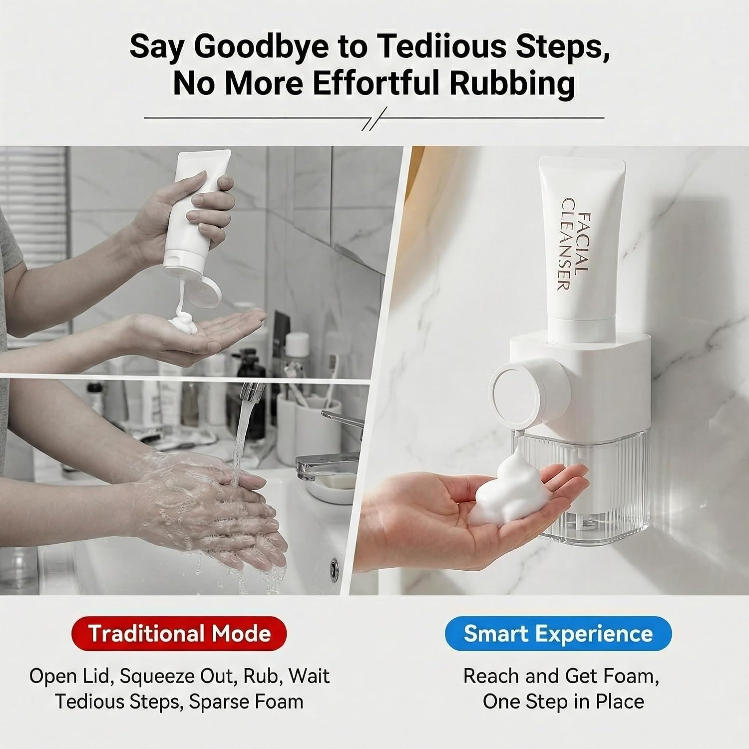 Automatic Foaming Soap Dispenser Touchless for Facial Cleanser, 305ml Waterproof USB-C Rechargeable Foam Dispenser with Infrared Sensor, for Hand Soap, Body Wash & Cleanser
