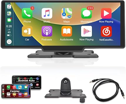 شاشة كاربلي ستيريو 10.3 بوصة HD سيارة لاسلكية محمولة راديو بشاشة تعمل باللمس ، لعب السيارات و Android Auto FM Transmission Bluetooth للمركبات 7V-32V