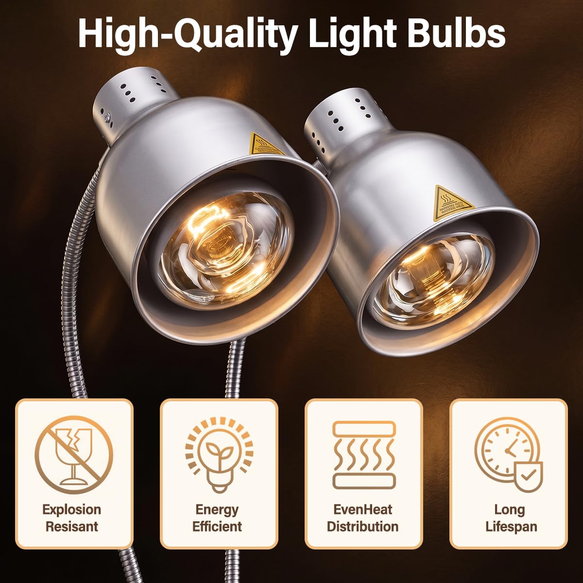 Lampada Riscaldante Doppia per Cucina | Scaldavivande con 2 Lampadine da 250W, Tubo Flessibile Regolabile da 70cm, Ideale per Buffet, Ristoranti, Cucine e Catering