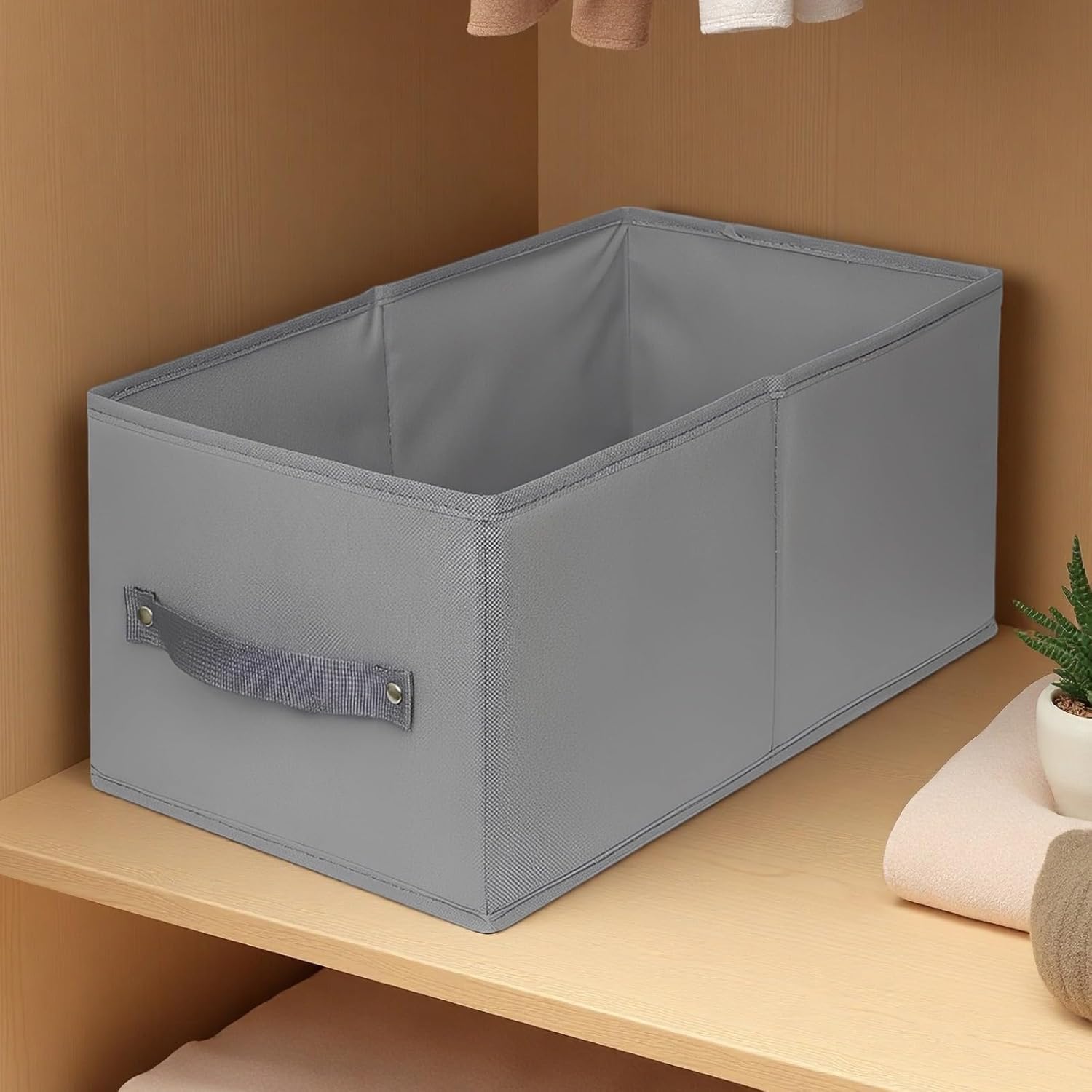 Starry Gray Clothes Storage Box, 6 Pcs 14.2 X 9.8 X 7.9 in Closet Organizer, Foldable Fabric Bins with Pp Bottom Panel and Rivet Handles