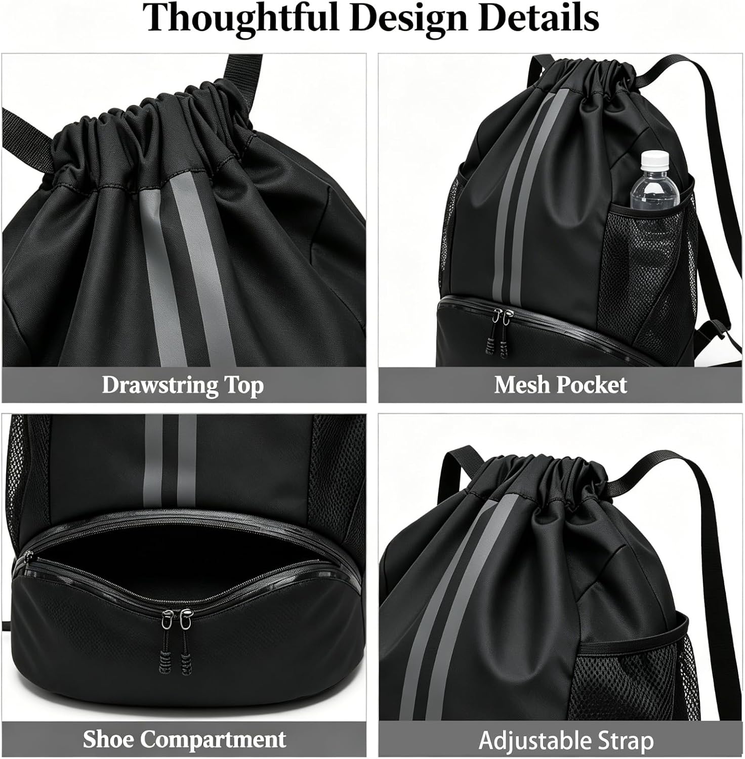 1 Pack Drawstring Backpack, Versatile Gym Bag, Waterproof Basketball Carryall, Lightweight Sport Pack, Durable Travel Rucksack with Shoe Compartment for Daily Commute and Outdoor Activities