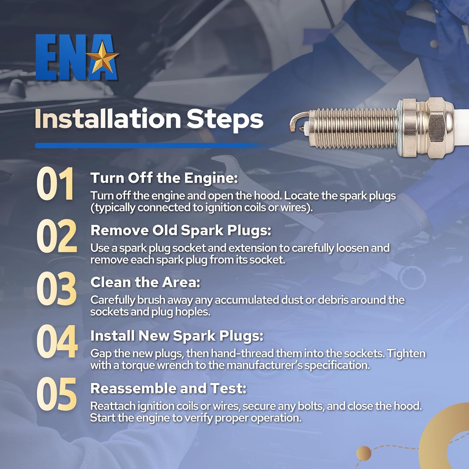 ENA Set of 6 Platinum Spark Plug for 97390 LKR7BGPS Compatible with Honda Civic Accord, Acura ILX RDX, Dodge Durango Grand Caravan, Jeep Grand Cherokee, Kia Forte Sorento, Hyundai Elantra Santa Fe