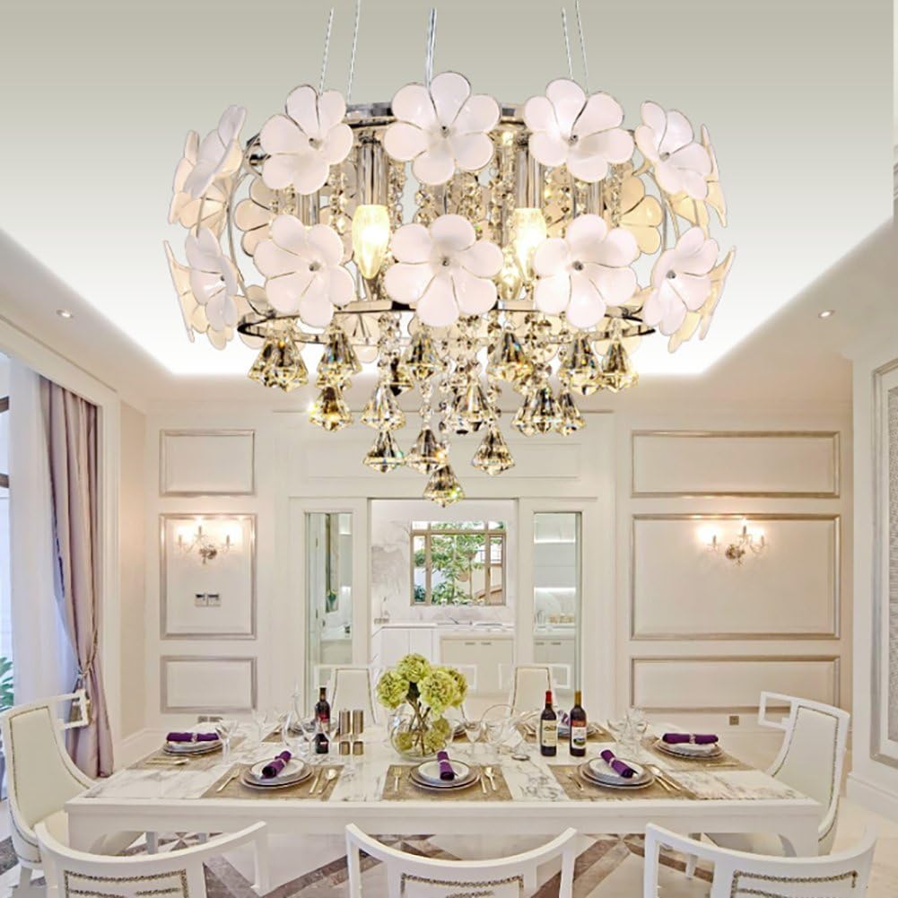 5-lights contemporary creative european chrome round crystal chandelier led,Raindrop pendant lamp hanging ceiling fixture -glass flower Nanocrystal-for livingroom dining room bathroom-A diameter40cm(16inch)