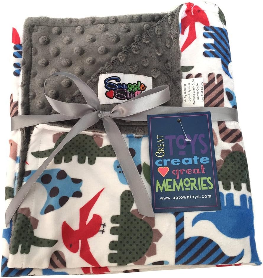 Snuggle Stuffs Unisex Baby Reversible Minky Dot Stroller Blanket (Choose Color) (Dinosaurs/Grey)