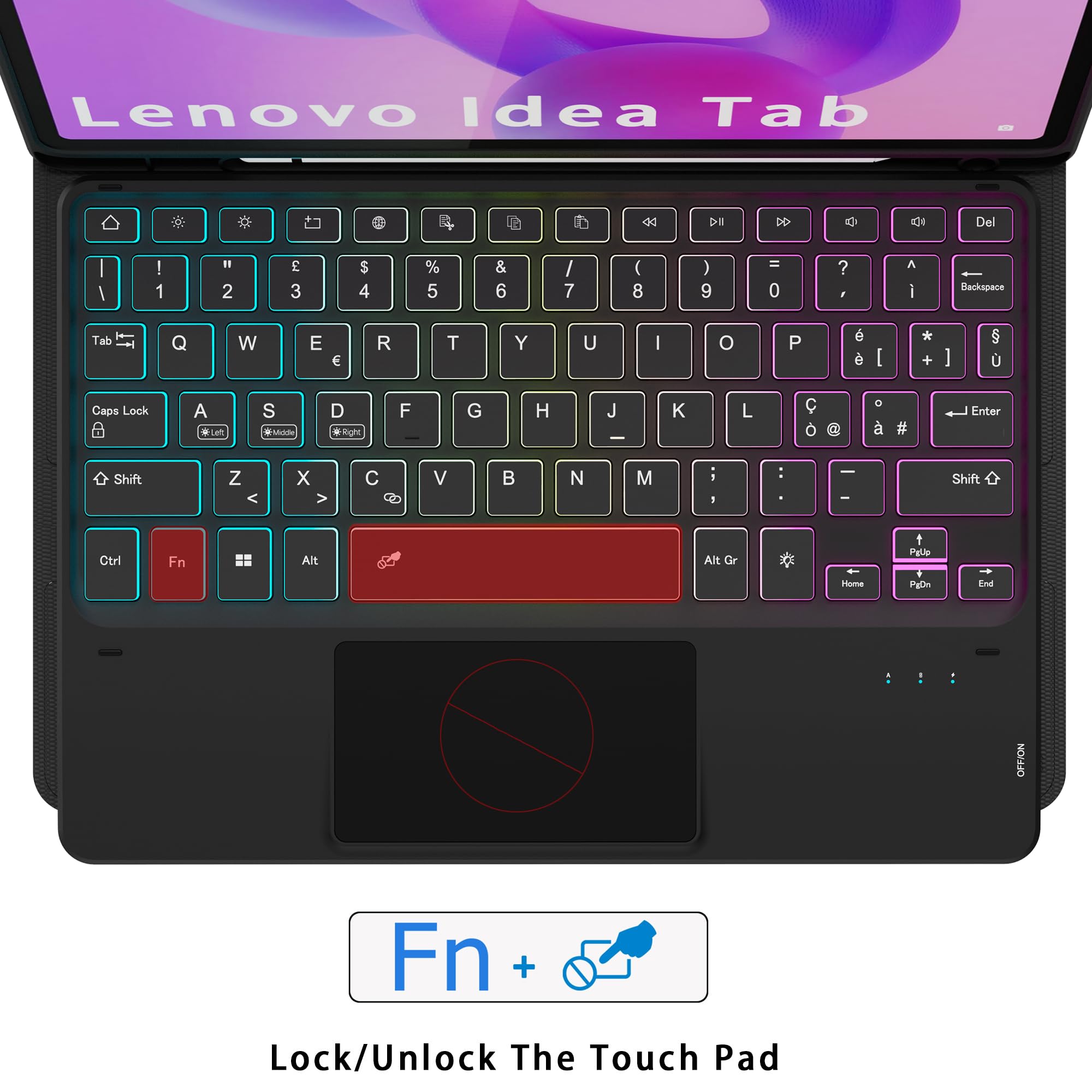 Custodia con tastiera per Lenovo Idea Tab 11 pollici 2025: tastiera retroilluminata 7 colori con trackpad Intelligente - Lenovo Tab M11 2024 tastiere wireless rimovibile con Layout italiano QWERTY