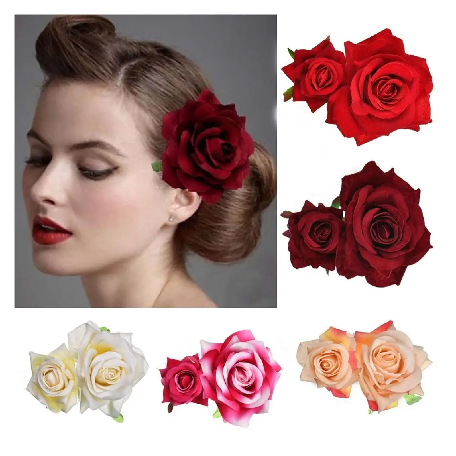 Flores Pelo 3 Piezas de Broche de Horquilla con Forma de Rosa for Novia, Accesorios for Fiesta de Dama de Honor y Boda, Pinza for el Cabello(Pink)