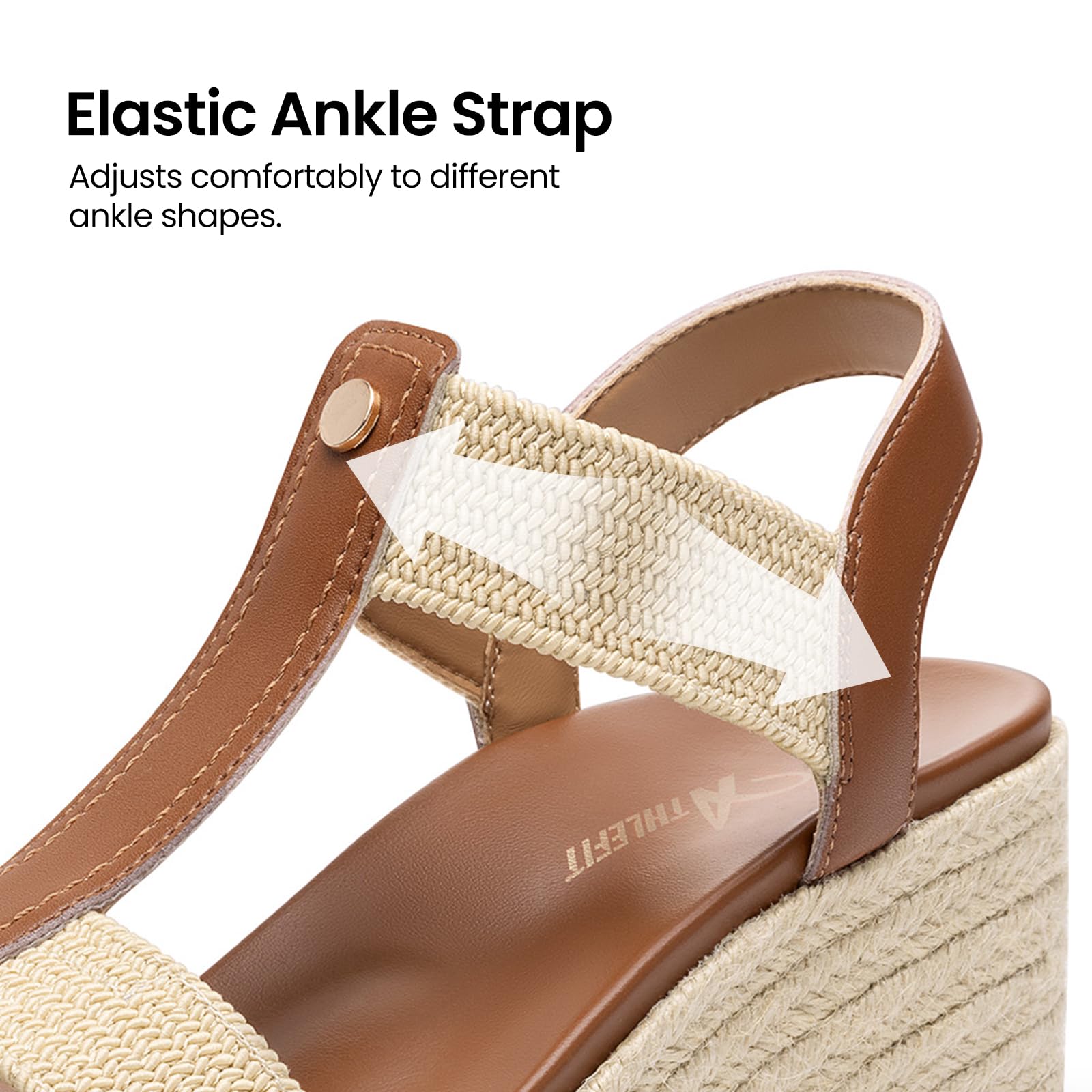 Athlefit Women's Espadrille Platform Wedge Sandals Comfortable Casual Open Toe Summer Dressy Arch Support Sandals with Elastic Strap — view 5