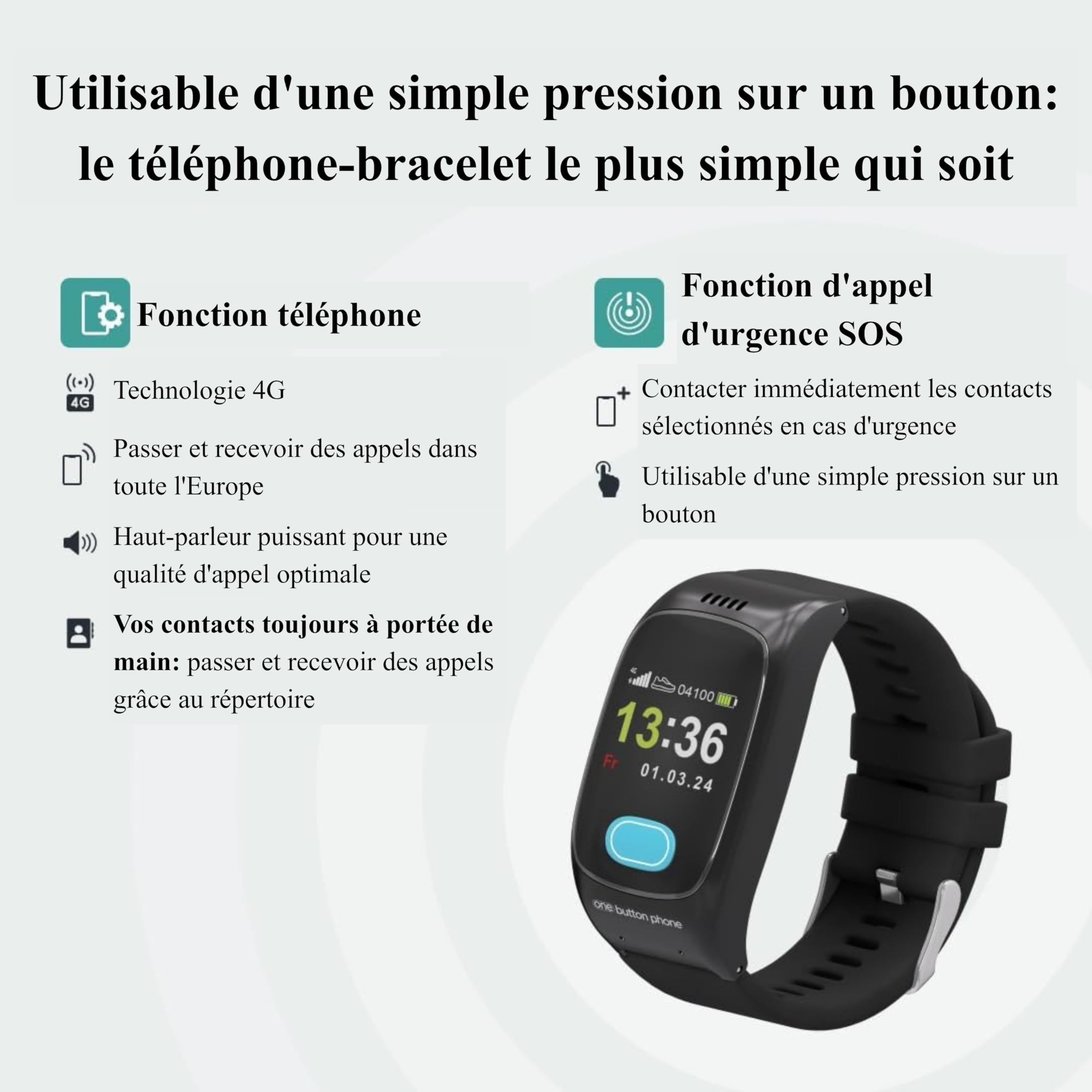 Montre Téléphone Senior GPS SOS Anti-Chute | Appel SOS en Cascade vers 3 Proches, Sans Abonnement, Marque Allemande, Opérateur Libre – Hors Certains Forfaits Prépayés