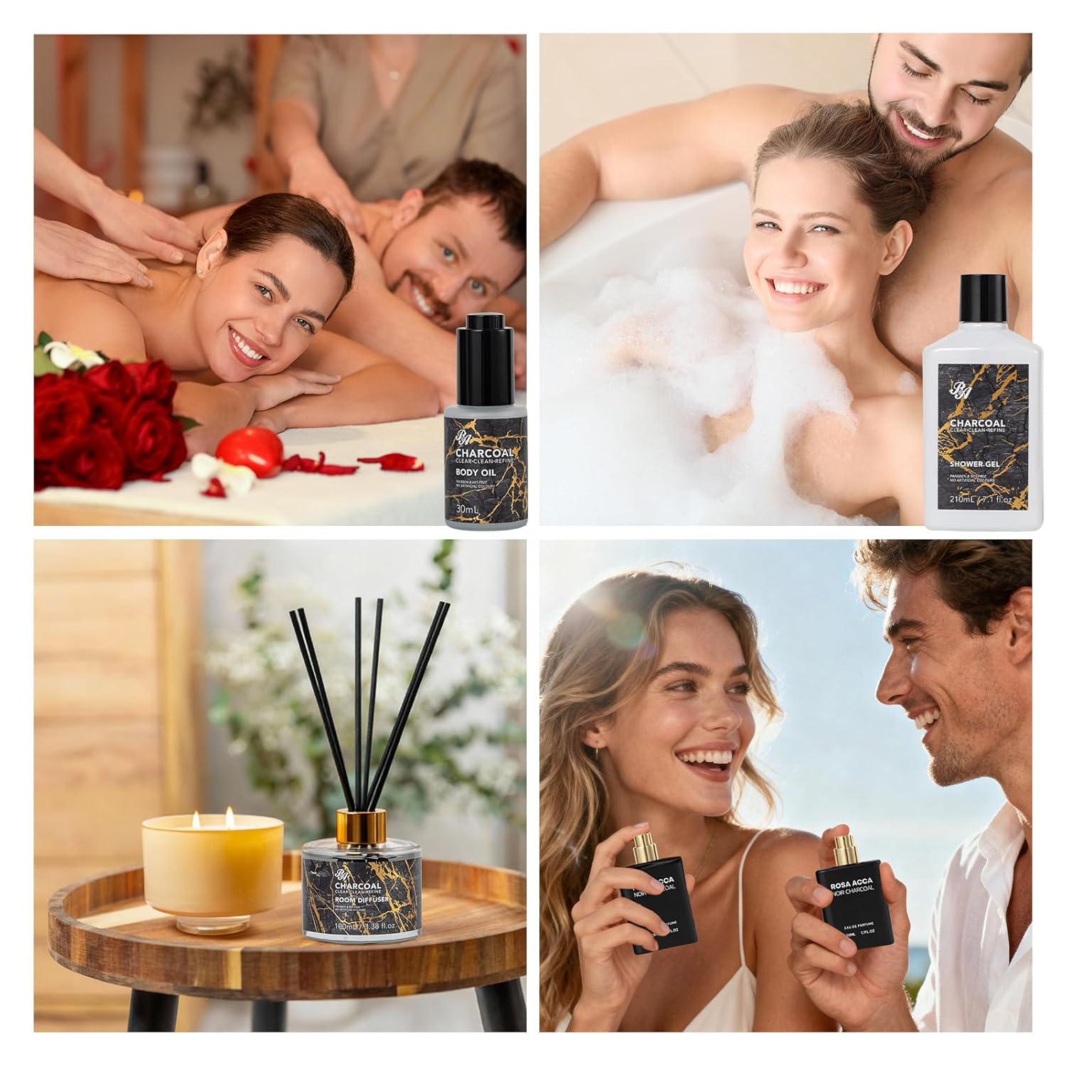 35 Pcs Valentines Day Gifts for Women & Men, Charcoal Bath & Body Gift Basket, Face Skin Care Kit, Self-Care Gift, Diffuser, Shower Gel, Massage Oil, Bath Bomb, Birthday, Christmas, Mother, Husband - Image 4