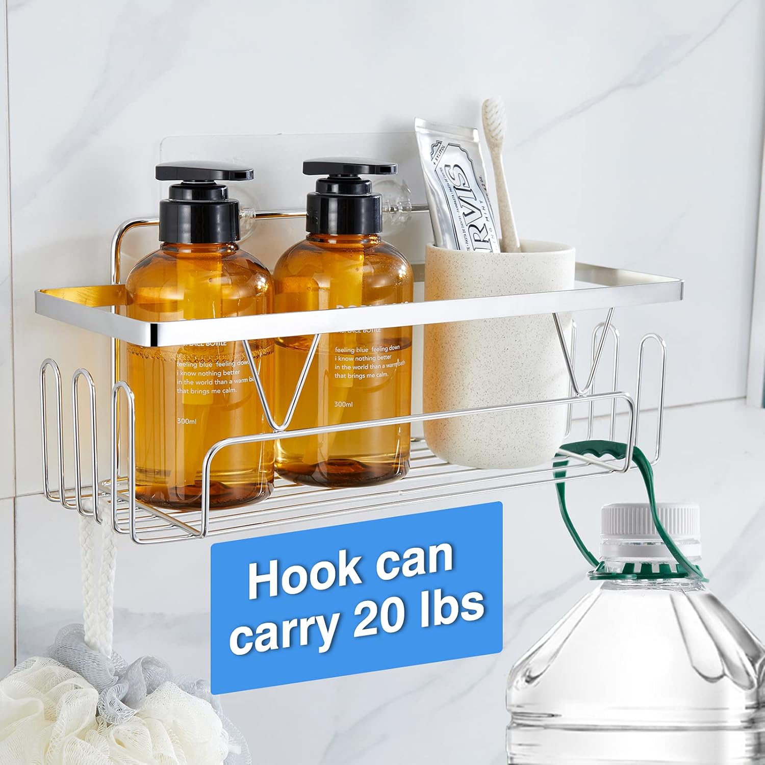 Shower Caddy Shelf Organizer, Non-drilling Wall-mounted Stainless Steel Shower Organizer with Hooks, Polished Silver 3-Pack(a soap holder & 2 Shower Caddy)