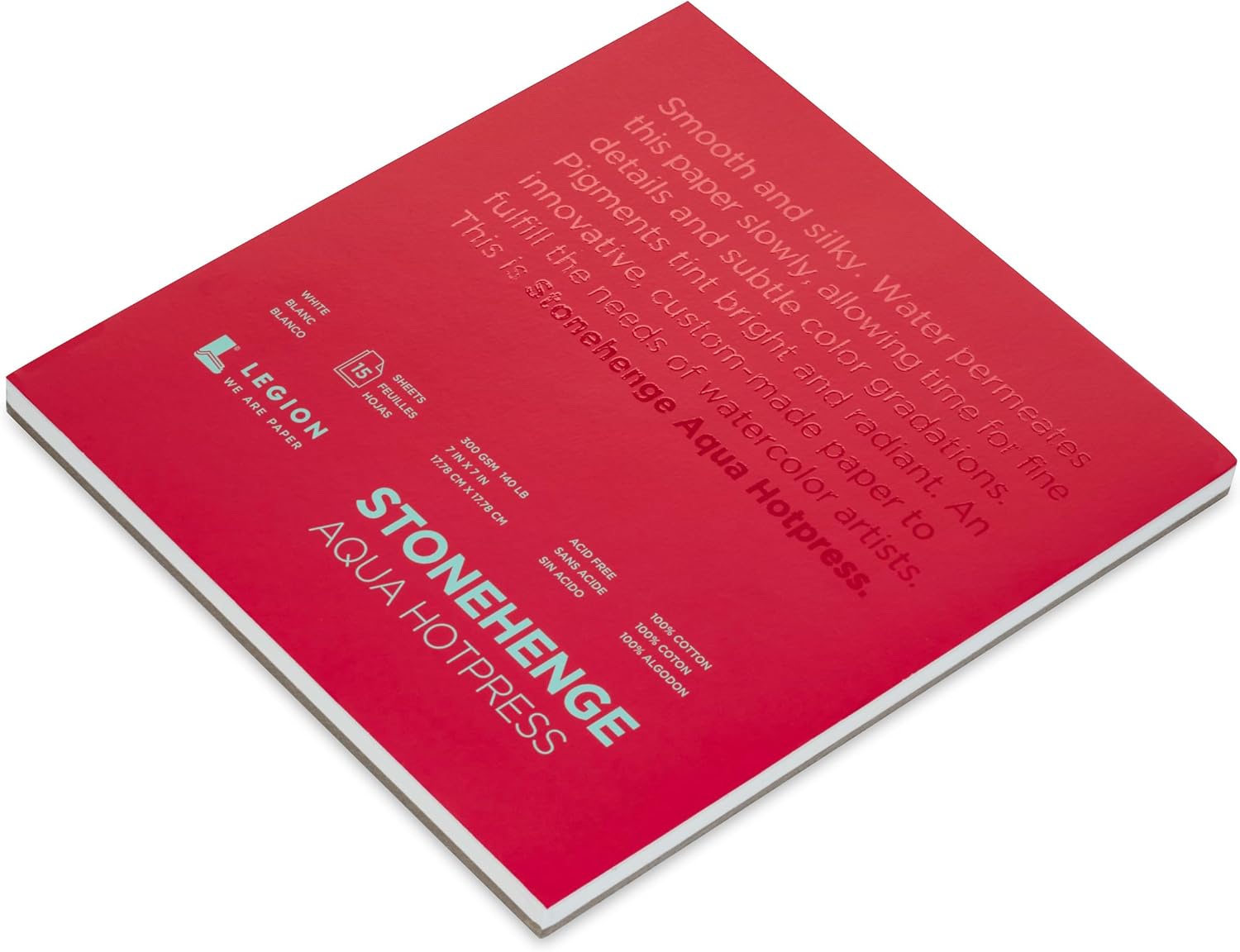 Stonehenge Aqua White Medium Weight Block, 140lb, Hotpress, 7 x 7 Inches, 15 Sheets for Wet and Dry Media
