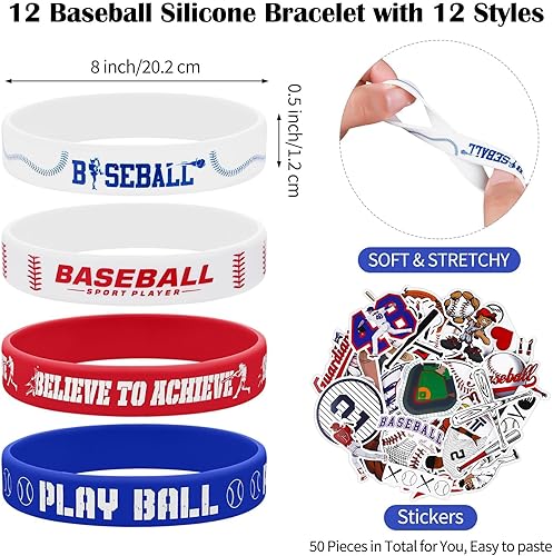 Miniatura 3 de durony Juego de 122 piezas de recuerdos de fiesta de béisbol, minibolas de espuma para el estrés, pulseras de silicona, calcomanías de tatuaje,