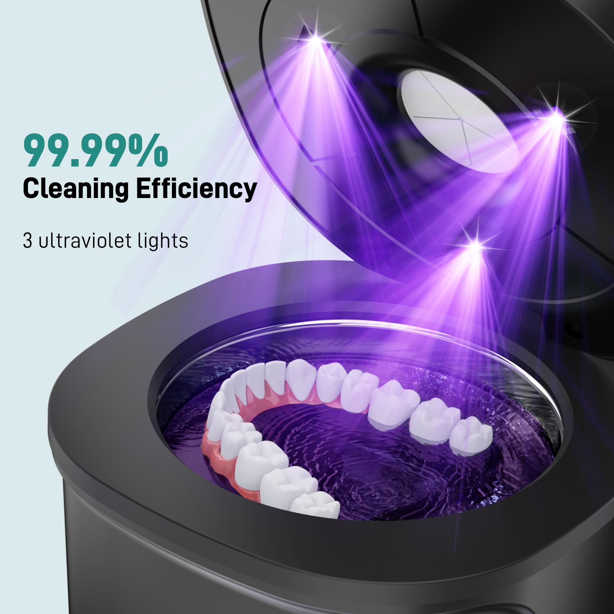 Limpiador ultrasónico de retención, cápsula de limpieza dental con luces U-V, máquina limpiadora de retenedores de 45 kHz para prótesis, cabezales de cepillo de dientes, joyas, alineadores