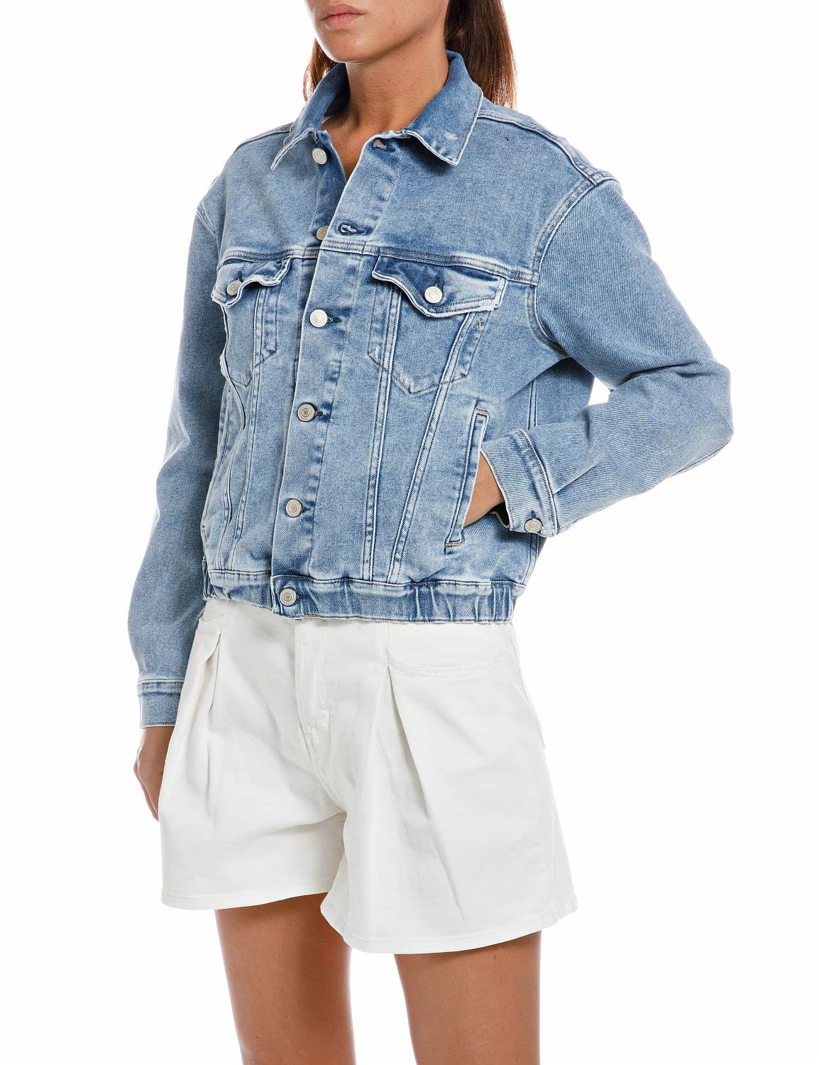 REPLAY women's denim jacket with stretch, Medium Blue 009 (Blue), L