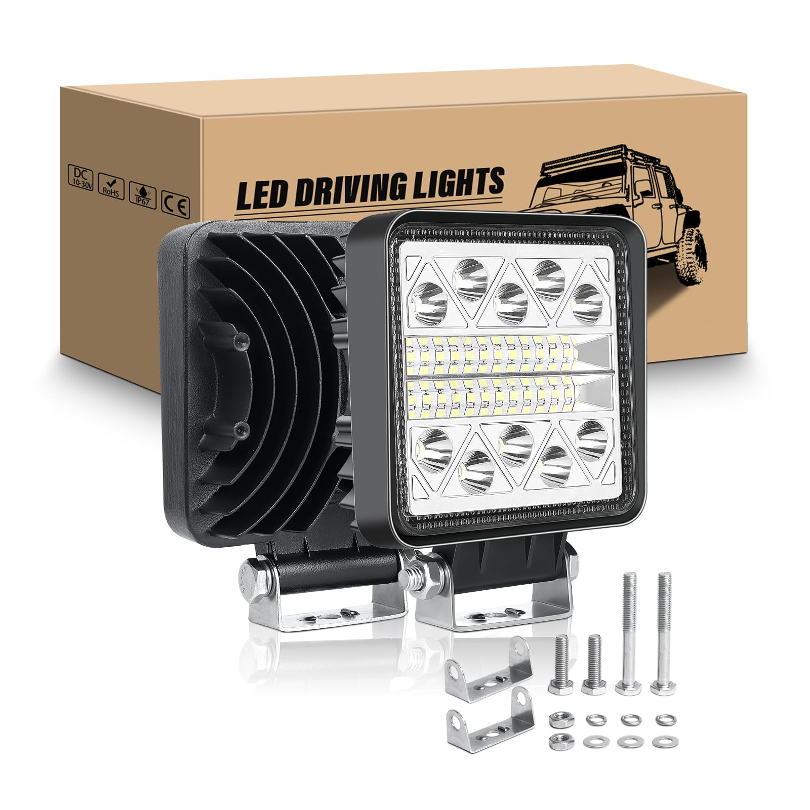RIGIDON 2Pcs Faro da lavoro led, 10 cm 4 Pollici 51W Fari di profondità, Spot Flood Luci di Lavoro a Led 12V 24V per Off Road Fuoristrada Auto Trattore Camion SUV ATV 4x4, 6000K Faretti Fendinebbia