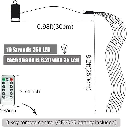 Miniatura 6 de Guirnalda de luces estrelladas, 250 LED, 1 paquete de luces de hadas decorativas impermeables centelleantes, 8 modos de luces de cascada de rama con