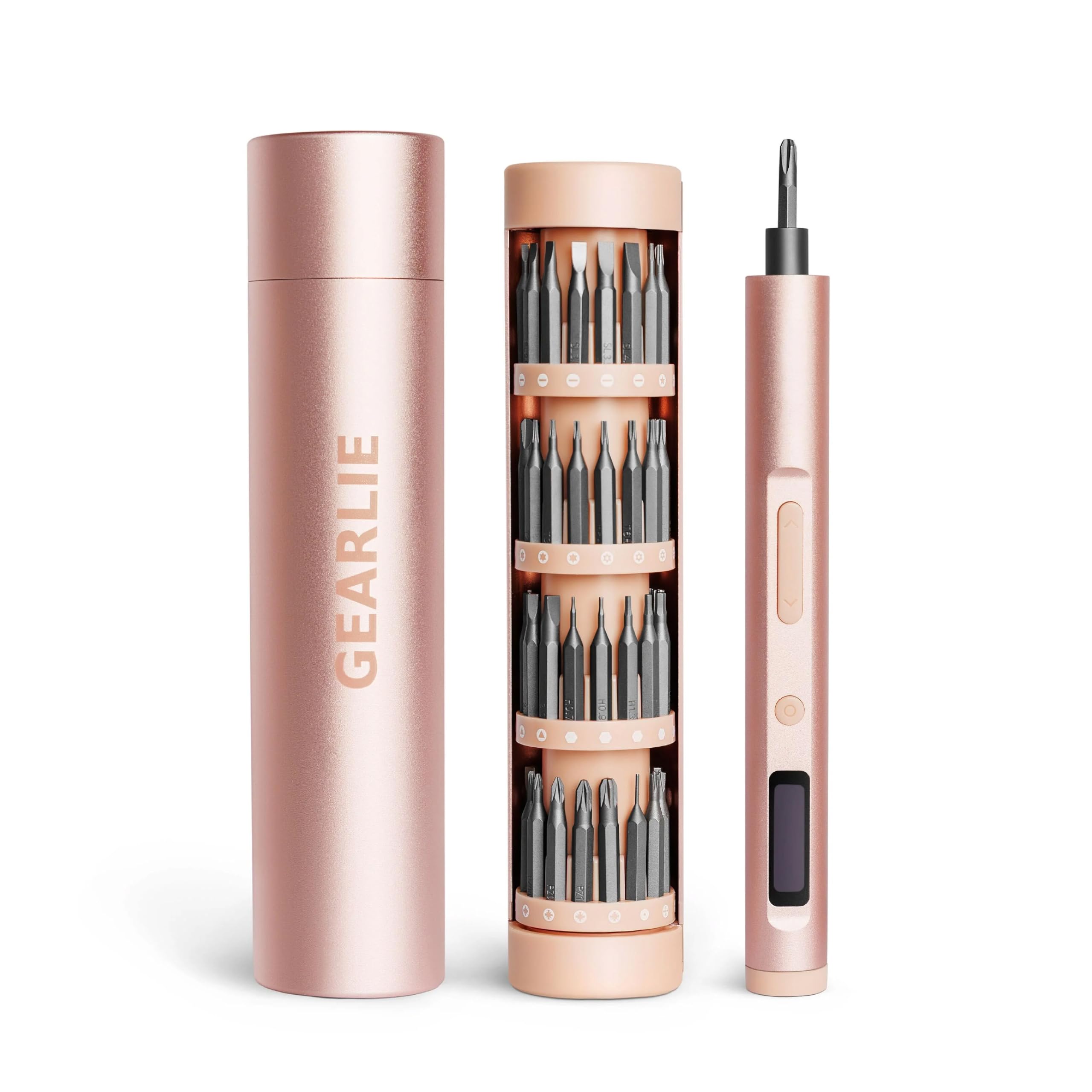 Kit di cacciaviti elettrici di precisione, cacciavite ricaricabile resistente + 62 punte magnetiche in custodia da viaggio in alluminio satinato, grazioso e pratico, set di attrezzi da donna