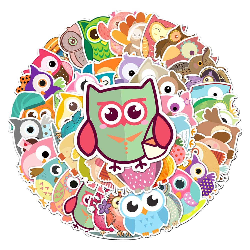 Colorful Cartoon Owl Vinyl Stickers, 50 PCS Waterproof Illustrated Bird Character Decals for Laptops, Scrapbooking, Journals, Notebooks, Water Bottles