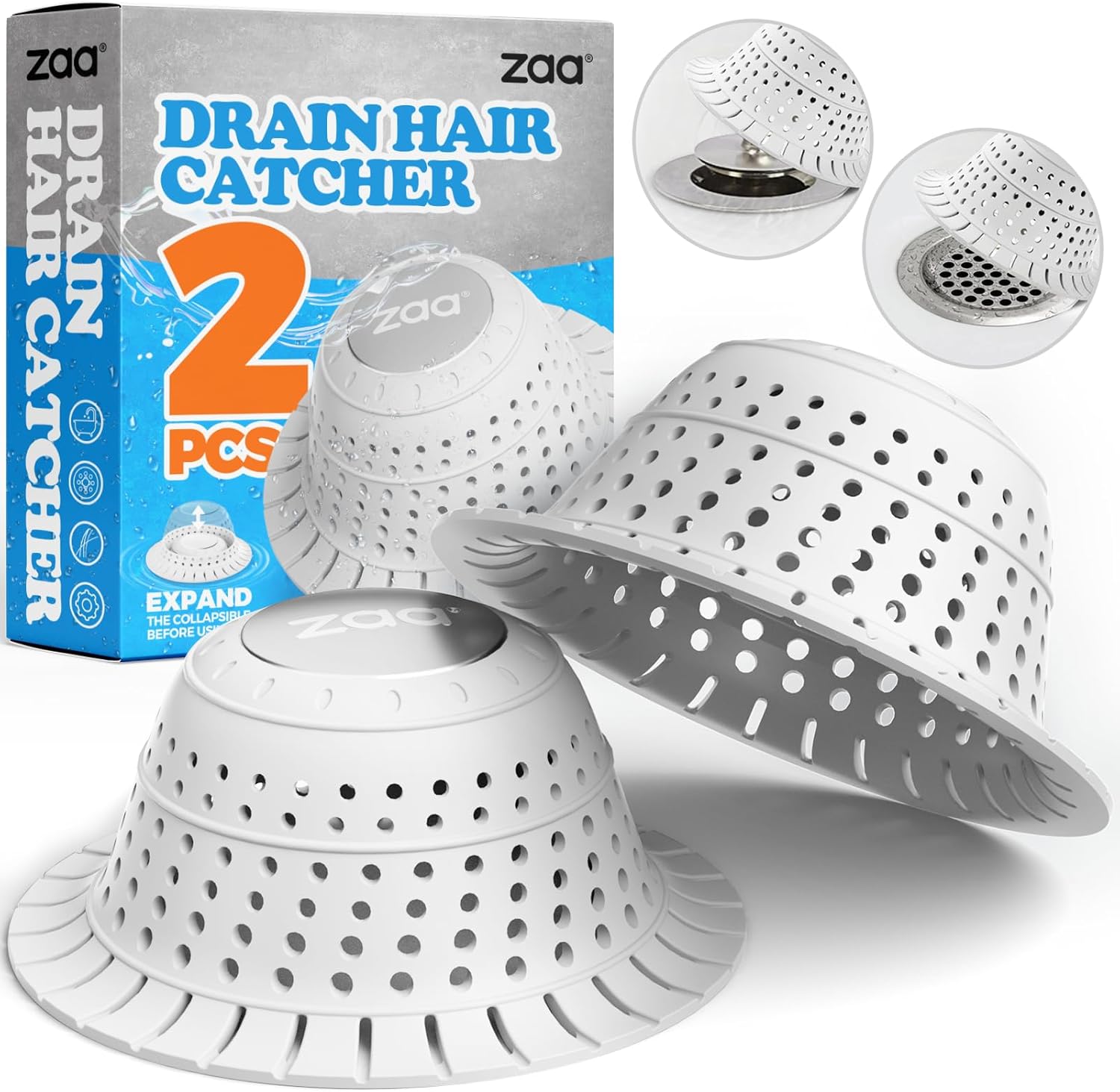 zaa Bathtub Drain Hair Catcher, Premium Silicone Shower Hair Catcher, 1Pack Hair Stopper for Pop Up & Regular Drains of Shower, Bathtub, Bathroom Sink, Bathroom Fixture Accessories, Black