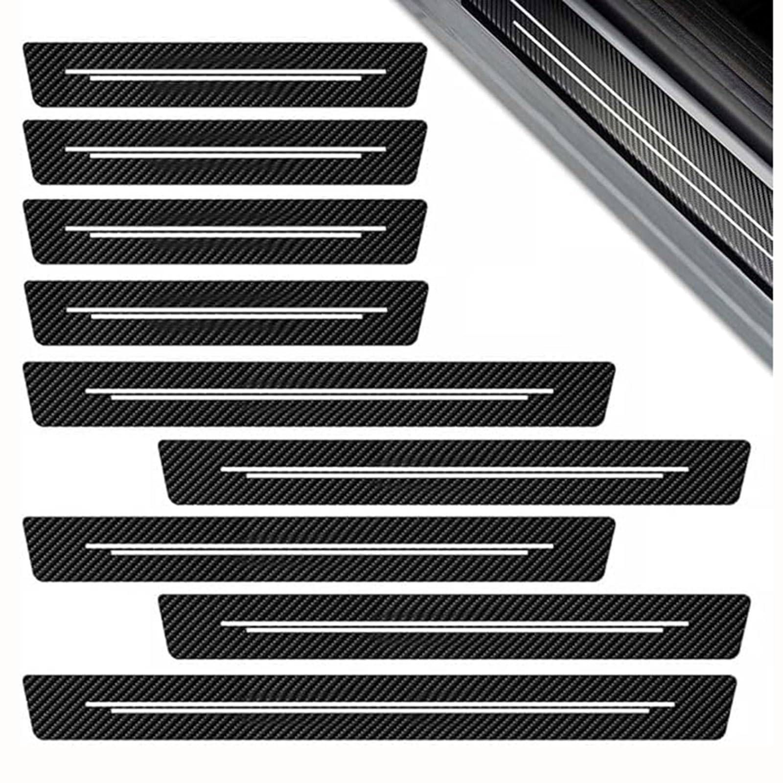 CBRWBKWHI 9Pcs Car Door Sill Protector, for Peugeot 206 CC (2D) / 207 CC (WD) / 307 CC (3B) Coupé Carbon Fiber Stickers Scuff Plate Sill Trim Welcome Pedal Car Styling Accessories