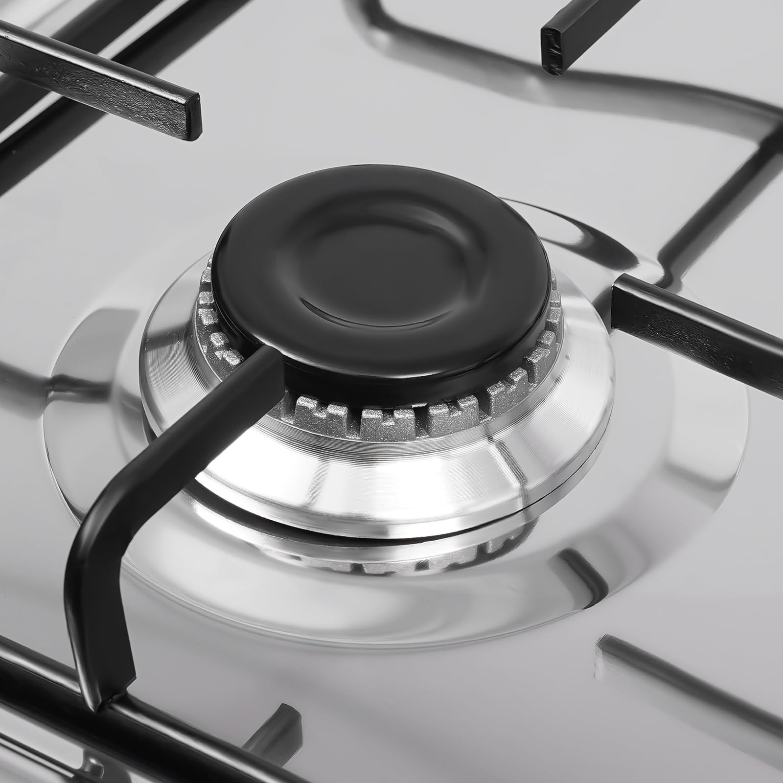 Cocina de gas de 4 fuegos, placa de gas para propano y gas natural, 49 x 49 cm, cocina de gas independiente con estante, cocina exterior y hogar, blanco con protección contra el viento, encendido
