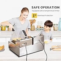Vista 2 de VIVOHOME 110V Freidora eléctrica comercial de 20.7 Qt con 2 cestas extraíbles de 6.35 QT, protección contra sobrecalentamiento