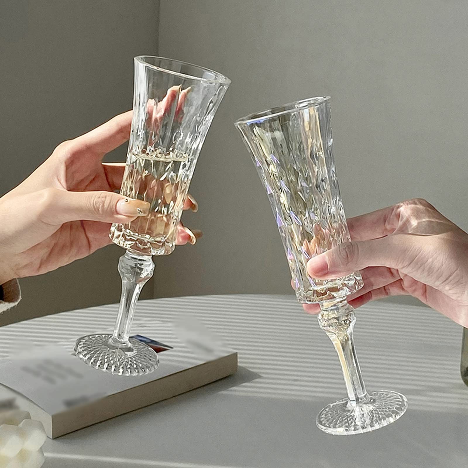 Weingläser 6-Teilige Geprägte Champagnergläser Home Vintage Hoch, Das Sektglas Glas Champagnerflöte Ist/Transparent/115Ml