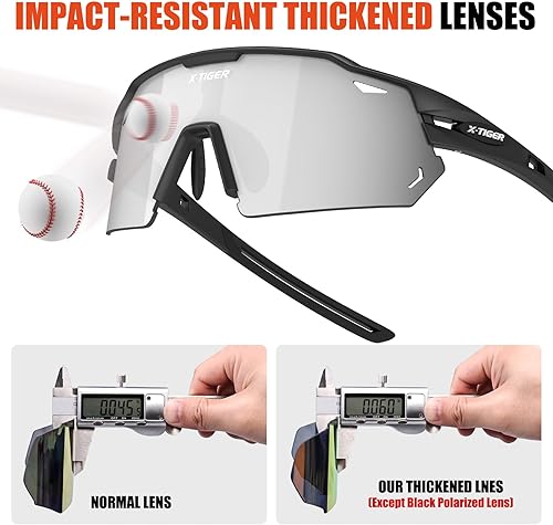 Miniatura 4 de X-TIGER Gafas de ciclismo polarizadas con 5 lentes intercambiables, MTB ciclismo, béisbol, correr, deportes, para hombres y mujeres